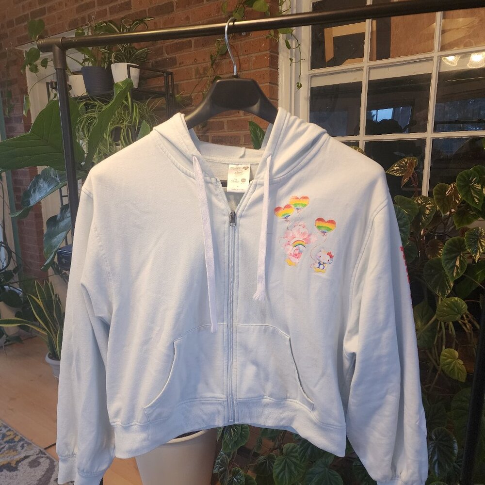 Hello Kitty and Friends x Care Bears zip-front graphic hoodie.